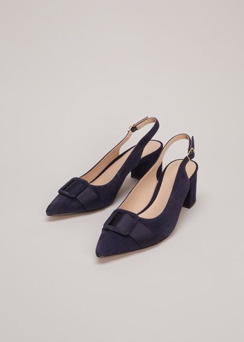 Phase Eight Blue Suede Slingback Heels Navy Canada | RQSCYM-498